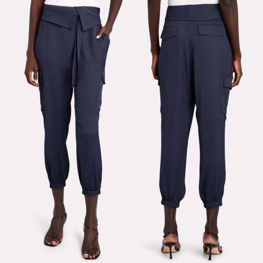 FRAME Navy Satin Cargo Pants - Picture 10 of 10
